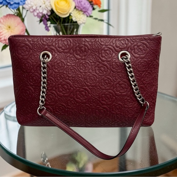 Karl Lagerfeld Burgundy Embossed Shoulder Bag with Chain and leather strap - Picture 2 of 7